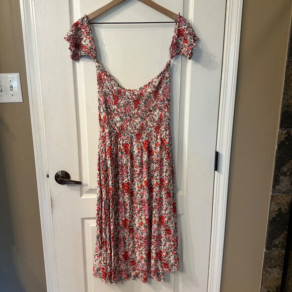Lulus | XL View From The Meadow Cream Floral Print Off Shoulder Dress Smocked - Picture 9 of 11